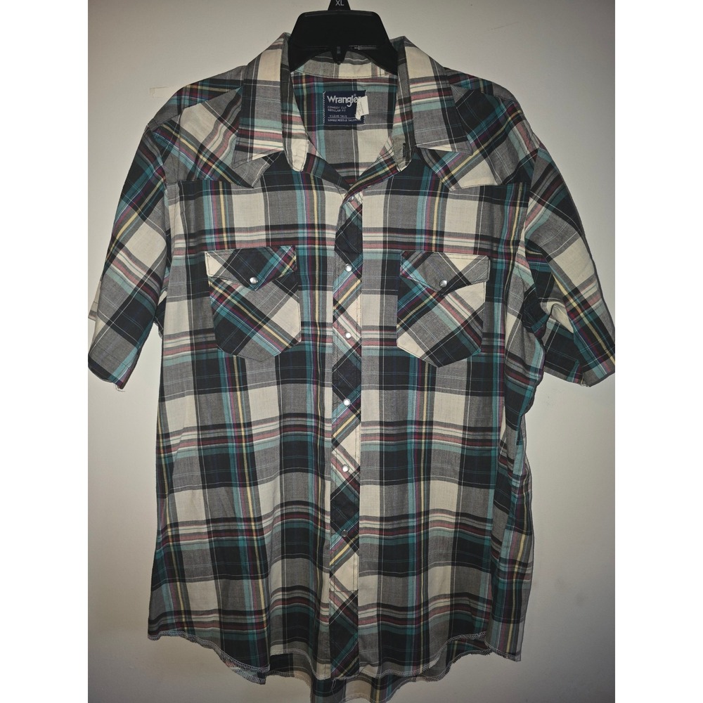 Wrangler Cowboy Cut Western Plaid Pearl Snap Shirt Mens 18 XL VTG made in USA